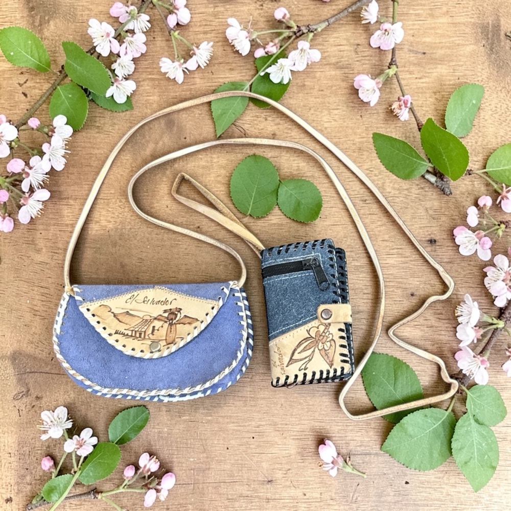 Handcrafted Blue Suede Crossbody Bag with Wallet